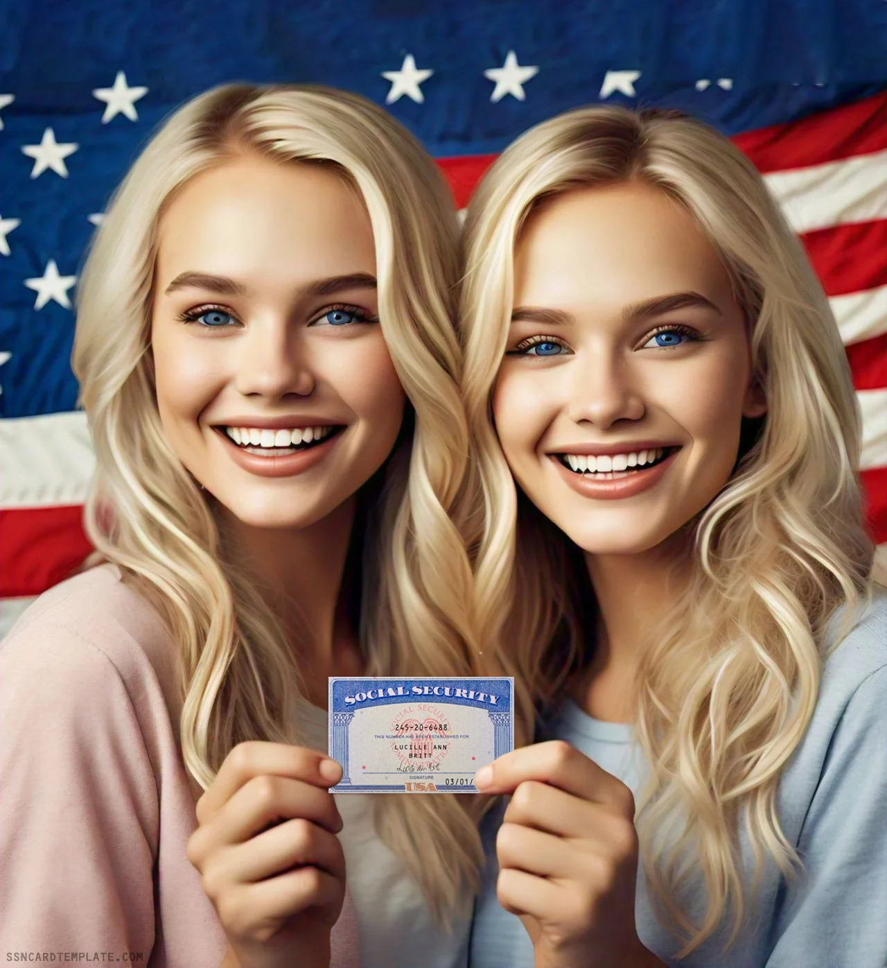 blonde girls holding social security card psd template ssn